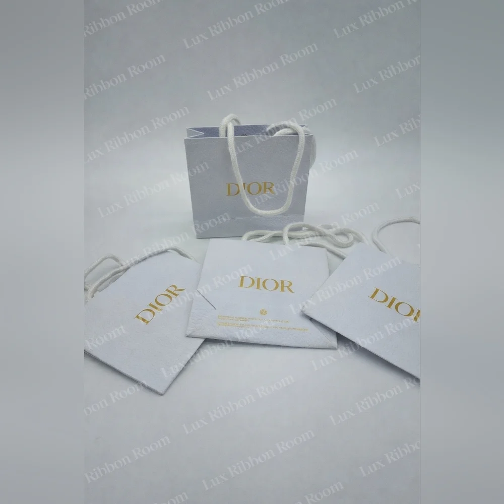 DIOR Small Gift Bags Set 4 White Gold Logo Rope Handles 5.75x5.25x2